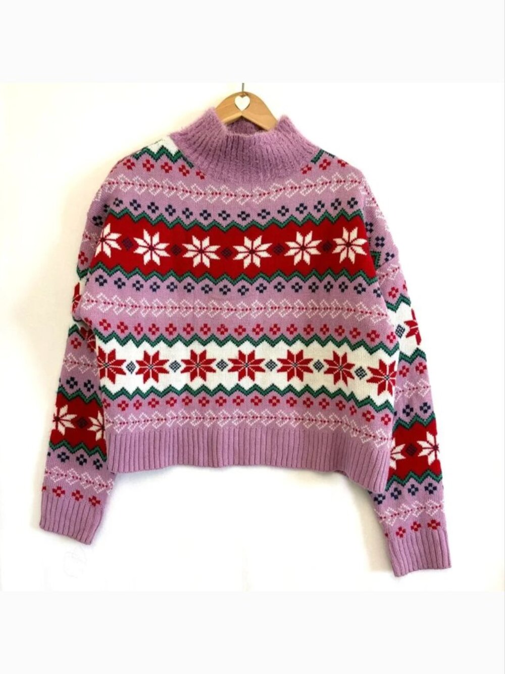 33 Degrees Ugly Christmas Sweater Fuzzy Knit Holiday Women’s M Purple Fair Isle